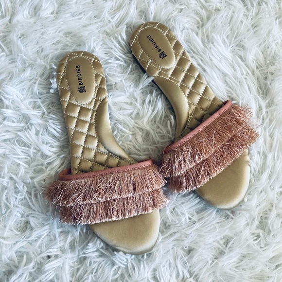 Birdies Shoes - Birdies The Sparrow Pink Fringe Slip On Open Toe Slippers